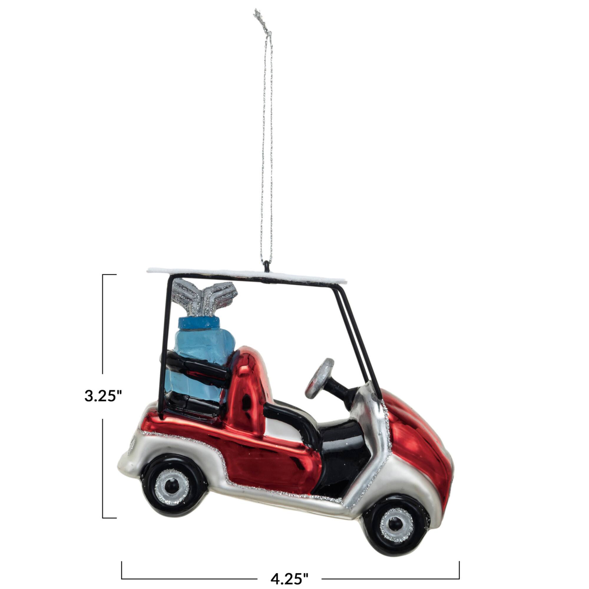 Hello Honey® 4.25" Glass Golf Cart Ornament with Glitter